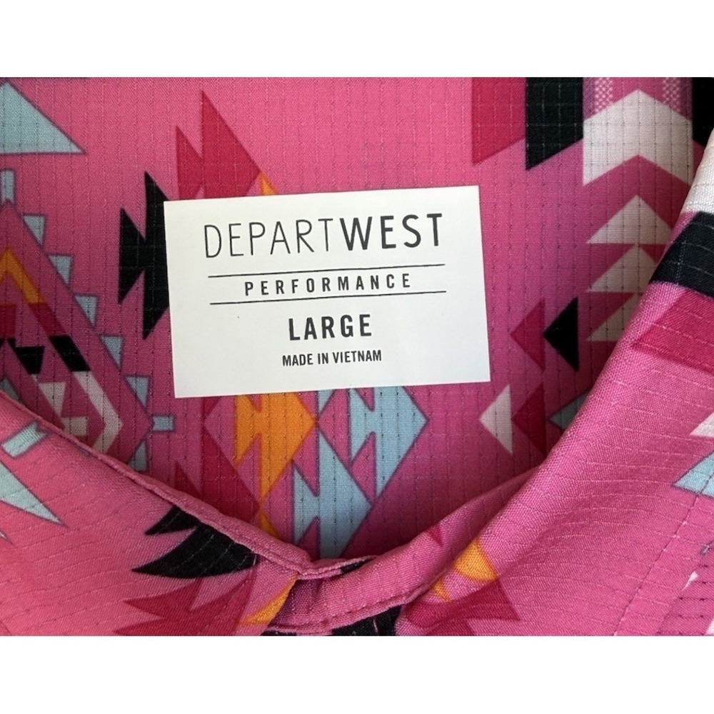Departwest Men's Aztec Southwest Geometric Pink Performance Button Shirt Large - Picture 3 of 6